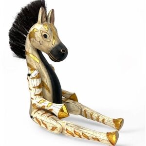 Pier 1 Jointed Wooden Zebra shelf sitter retro Folk art Articulated Handcarved
